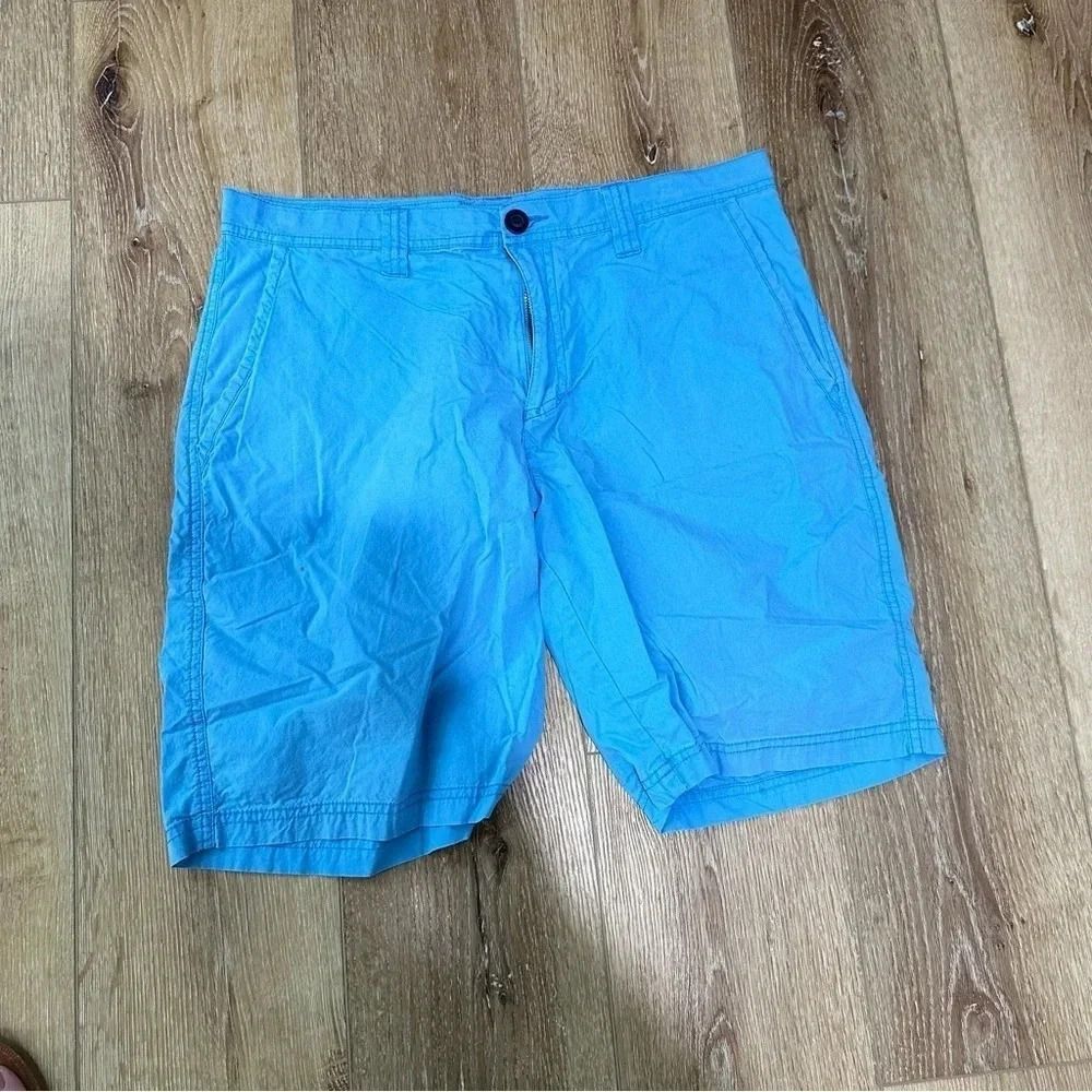 Columbia Men's Bright Blue Flat Front Cotton Chino Shorts Size W34 L10 GUC - Picture 2 of 7